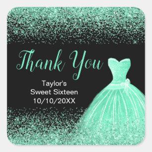 Light Green Dress Faux Glitter Sweet 16 Birthday Square Sticker
