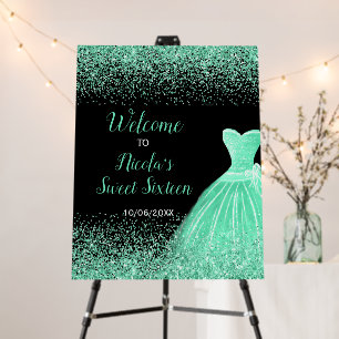 Light Green Dress Faux Glitter Sweet 16 Welcome Foam Board