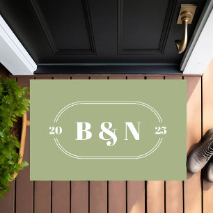 Light Green Elegant Personalize Your Initials Doormat