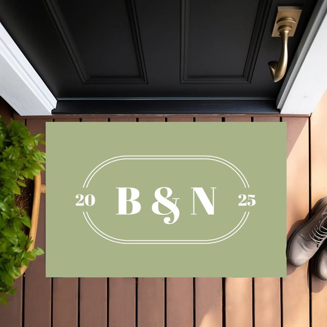 Light Green Elegant Personalize Your Initials Doormat (Creator Uploaded)