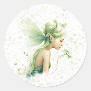 Light Green Fairy Alcohol Ink Girl Birthday Party Classic Round Sticker