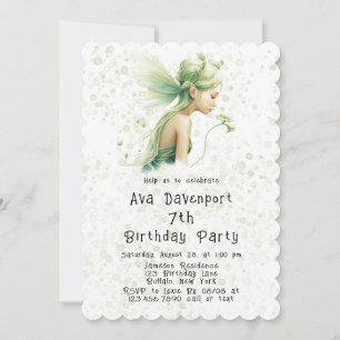 Light Green Fairy Girl Birthday Party Invitation