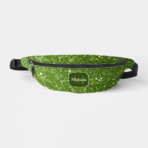 Light green faux glitter sparkles Monogram Fanny Pack