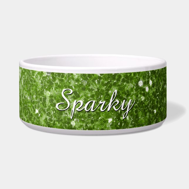 Light green faux glitter sparkles Personalize Bowl (Front)