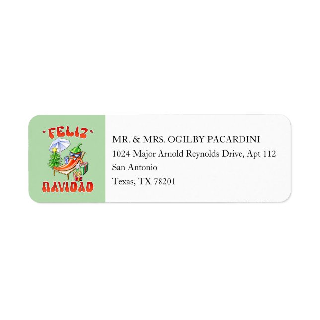 Light Green Feliz Navidad Chilli Edit Your Address Label (Front)
