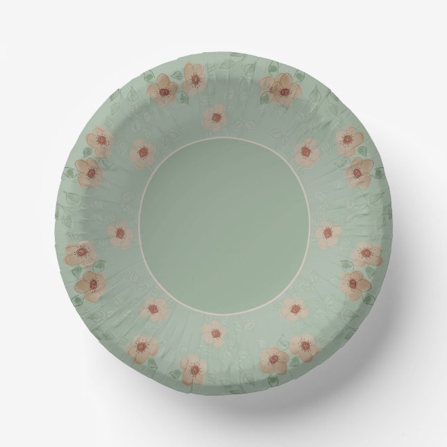 Light Green Floral Accented Paper Bowls (Front)