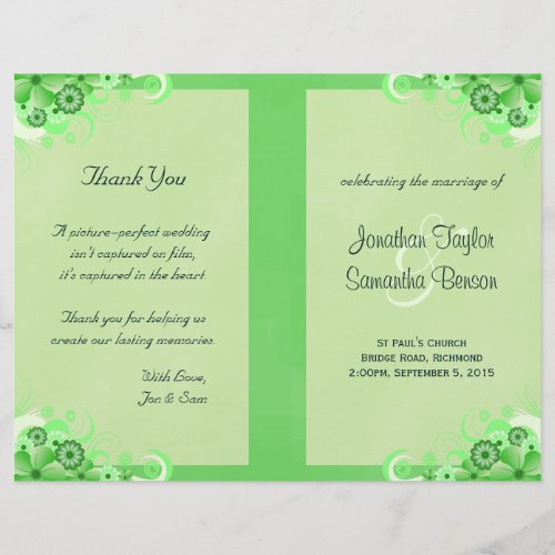 Light Green Floral Folded Wedding Program