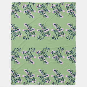 Light Green Floral Sprigs Fleece Blanket