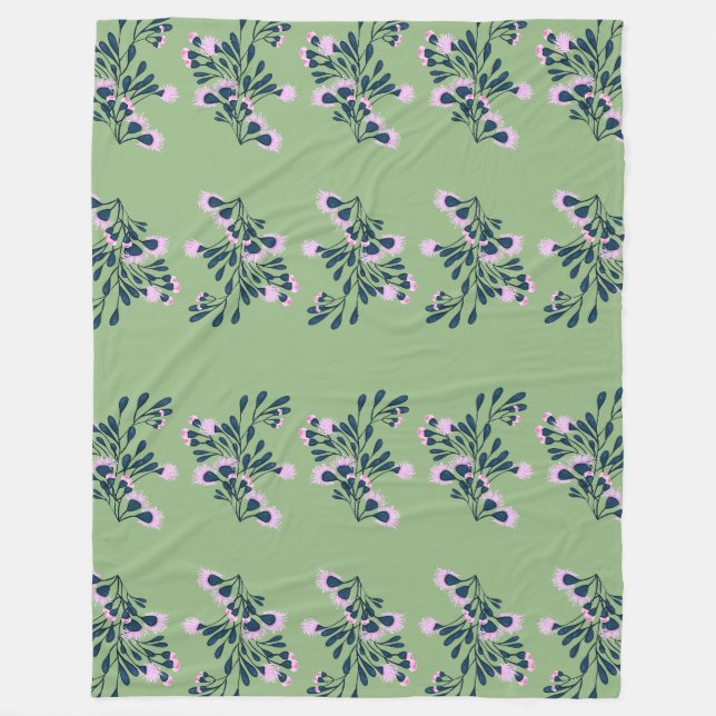 Light Green Floral Sprigs Fleece Blanket (Front)