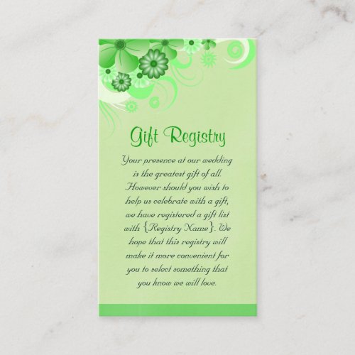 Green Hibiscus Wedding Gift Registry Mini Cards Business Cards