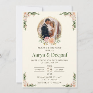 Light green floral wedding invitation card