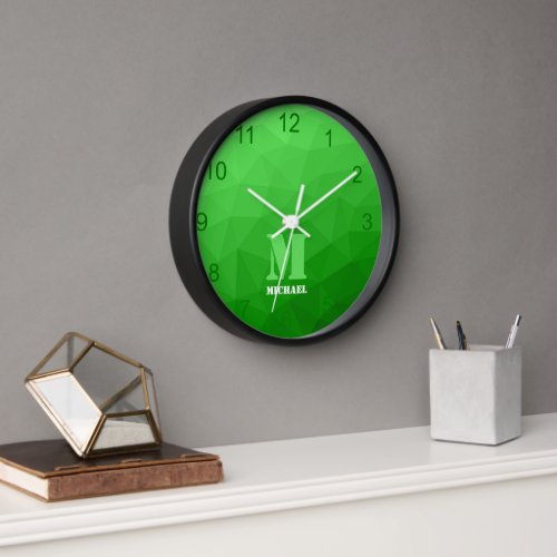 Light green Geometric Mesh Pattern Monogram Clock