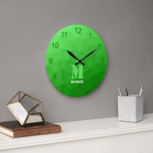 Light green Geometric Mesh Pattern Monogram Large Clock