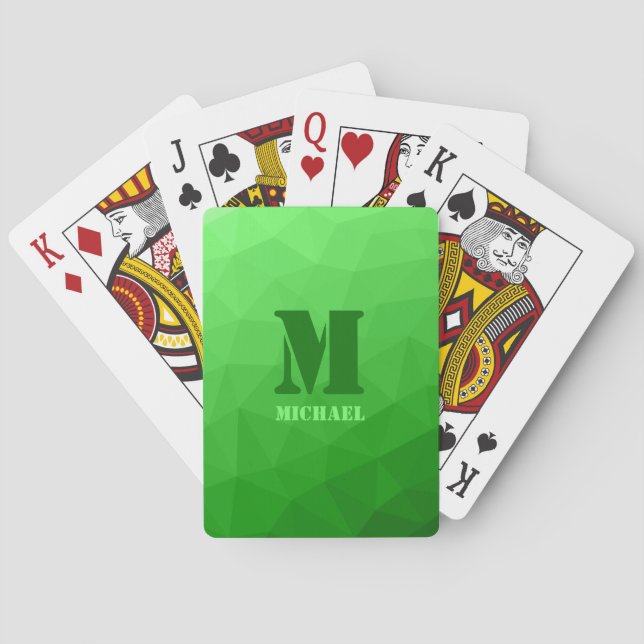 Light green geometric mesh pattern Monogram Poker Cards (Back)