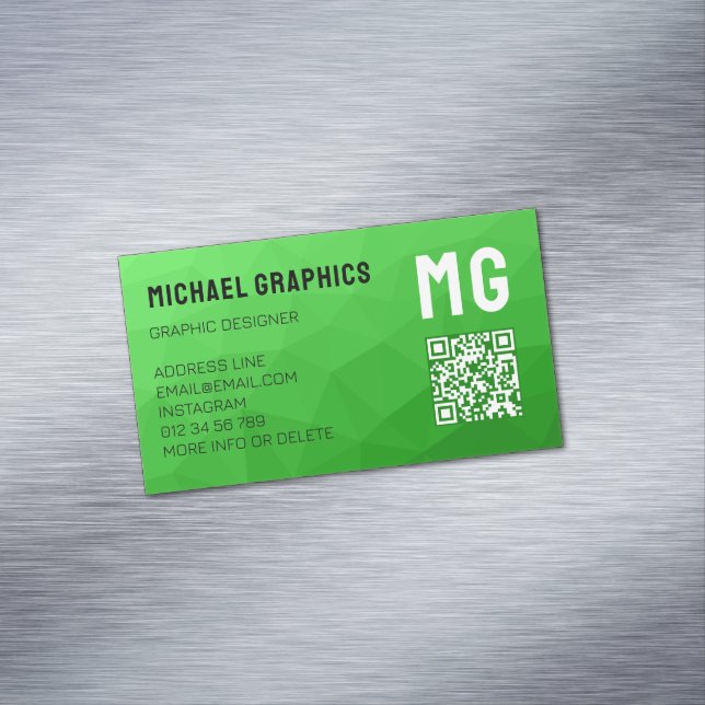 Light green geometric mesh pattern QR code Business Card Magnet (In Situ)