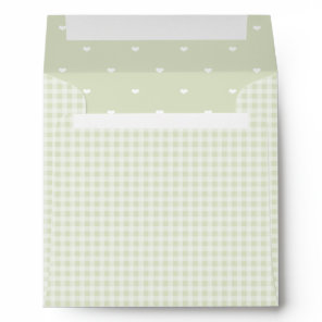 Light Green Gingham and Polka Heart Pattern Envelope