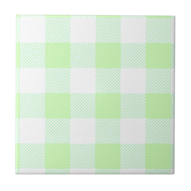 Light Green Gingham Check Pattern Ceramic Tile (Front)