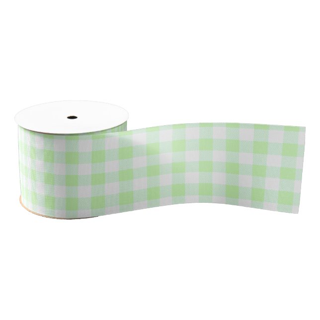 Light Green Gingham Check Pattern Grosgrain Ribbon (Spool)