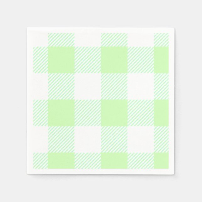 Light Green Gingham Check Pattern Paper Napkins (Front)