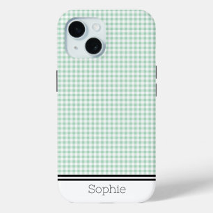 Light Green Gingham Custom Samsung iPhone 15 Case
