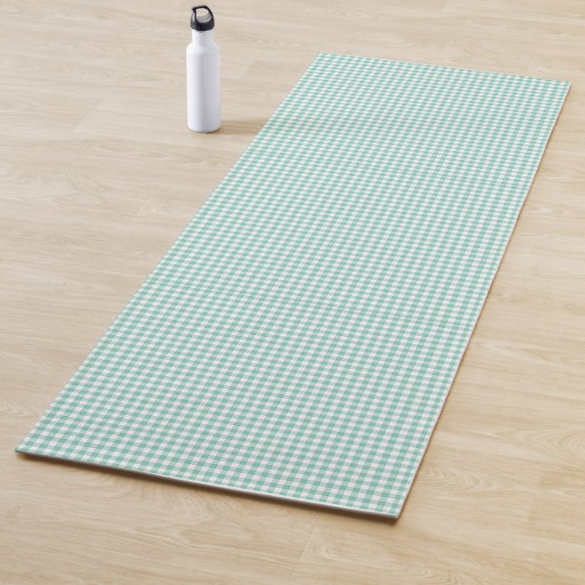 Light Green Gingham Pattern Small Check Plaid Yoga Mat (In Situ)