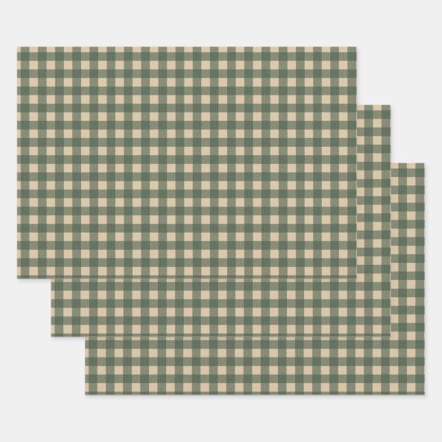 Light Green Gingham Wrapping Paper Sheets (Set)