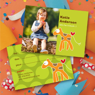 Light Green Giraffe Cartoon Kids Photo Playdate Calling Card
