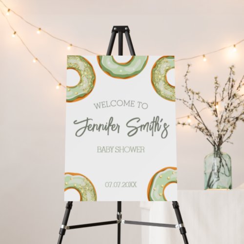 Light green  gold Donuts Baby Shower welcome sign