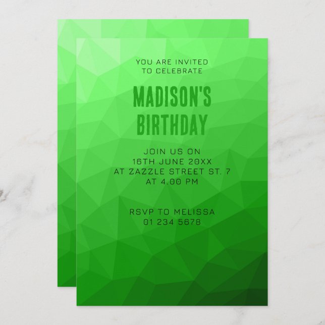 Light green gradient geometric mesh bright pattern invitation (Front/Back)