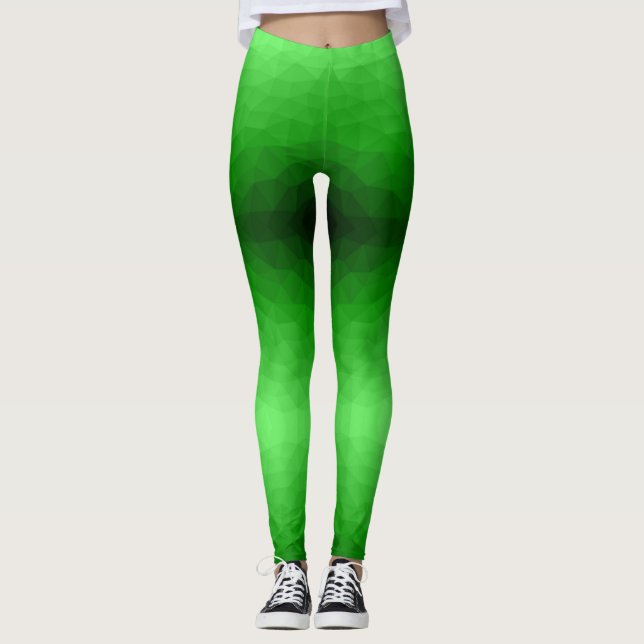 Light green gradient geometric mesh bright pattern leggings (Front)