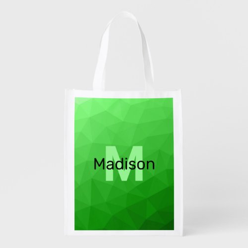 Light green gradient geometric mesh Monogram Grocery Bag