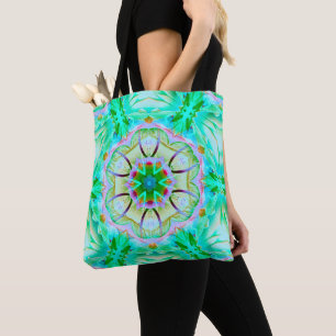 Light green grainy texture, flowery kaleidoscope t tote bag