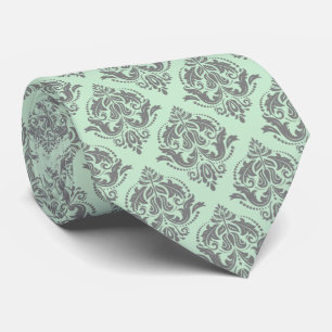 Light Green & Gray Vintage Floral Damasks Neck Tie