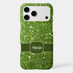 Light green greenery faux glitter sparkle Monogram iPhone 17 Pro Max Case