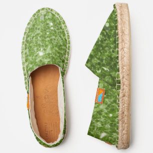 Light green greenery faux glitter sparkles espadrilles