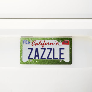 Light green greenery faux glitter sparkles license plate frame