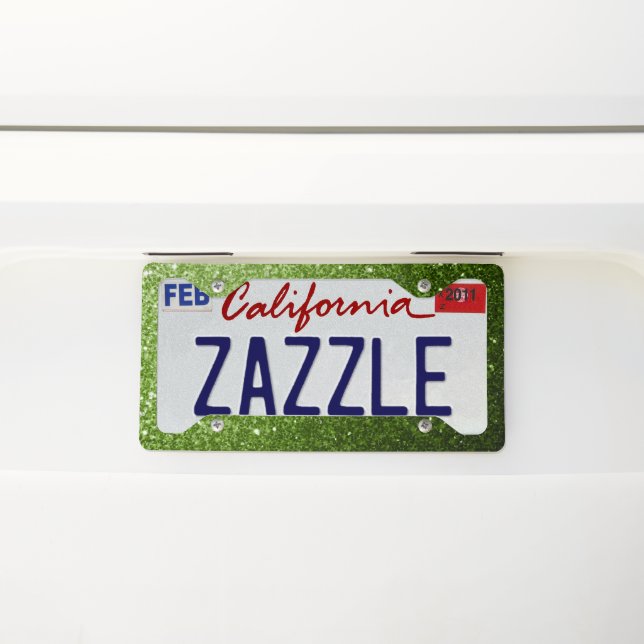 Light green greenery faux glitter sparkles license plate frame (On Car)
