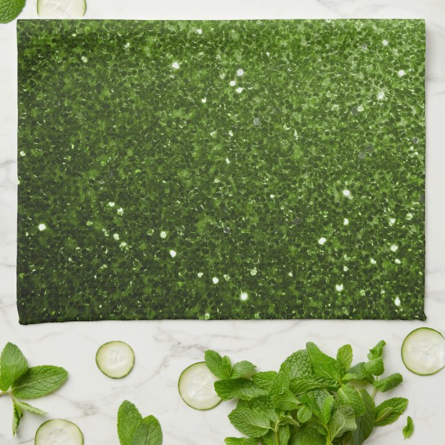Light green greenery glitter sparkles kitchen towel (Folded)