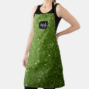 Light green greenery glitter sparkles Monogram Apron