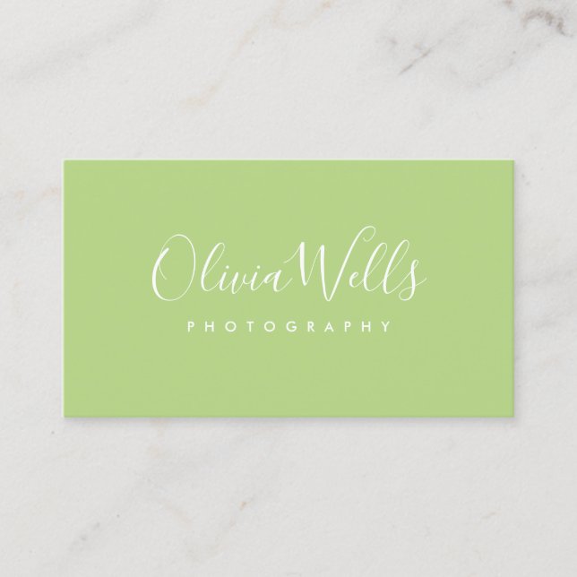 Light Green Handwritten Script Social Media Icons Business Card (Front)