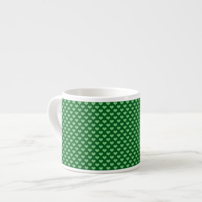 Light Green Heart Pattern Dark green Background Espresso Cup (Front Left)
