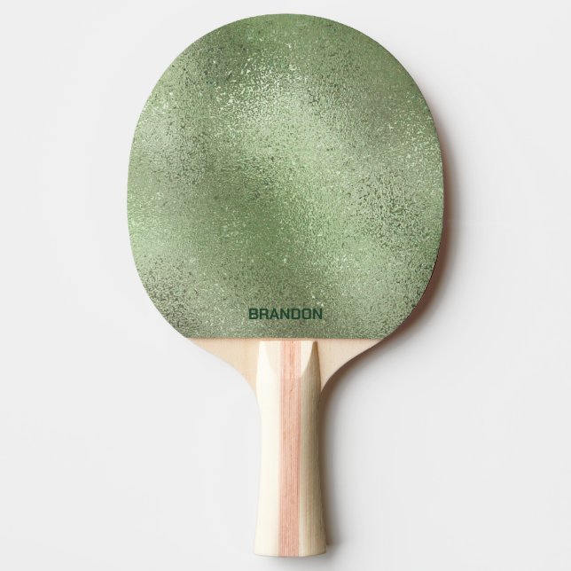 Light green iridescent shimmering glass texture ping pong paddle (Front)