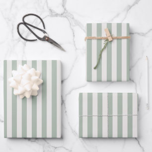 Light Green & Ivory Stripes Wrapping Paper Sheets