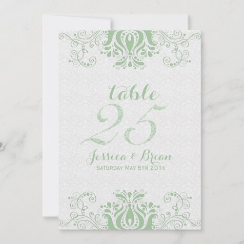 Light Green Lace  White Wedding Table Number 2