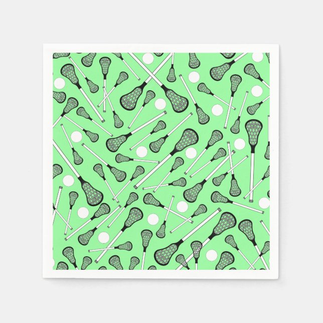 Light green lacrosse sticks pattern paper napkins (Front)