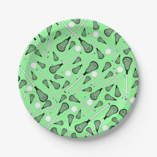 Light green lacrosse sticks pattern paper plates