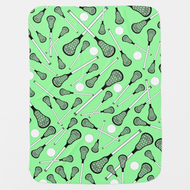 Light green lacrosse sticks pattern receiving blanket (Front)