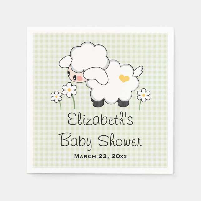 Light Green Lamb Gender Neutral Baby Shower Napkins (Front)