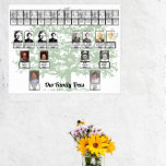 Light Green Leafage Tree Drawing Two Family Trees  Poster<br><div class="desc">When a couple marries, their family trees are combined. This poster features four generations of a couple's families with a light green leafage tree drawing. The photos and names are set up as templates that should be replaced with the family photos and names. If you do not have a photo...</div>