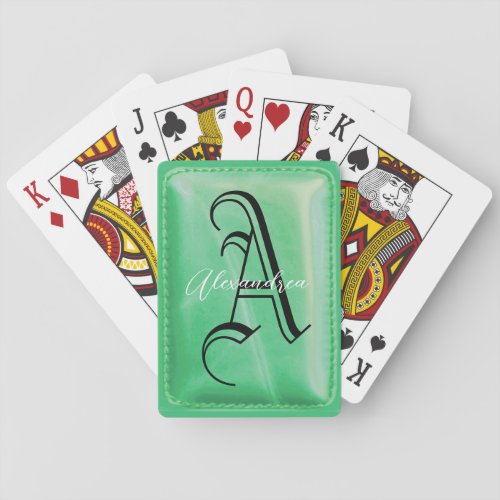 Light Green Leather Look Playing Cards